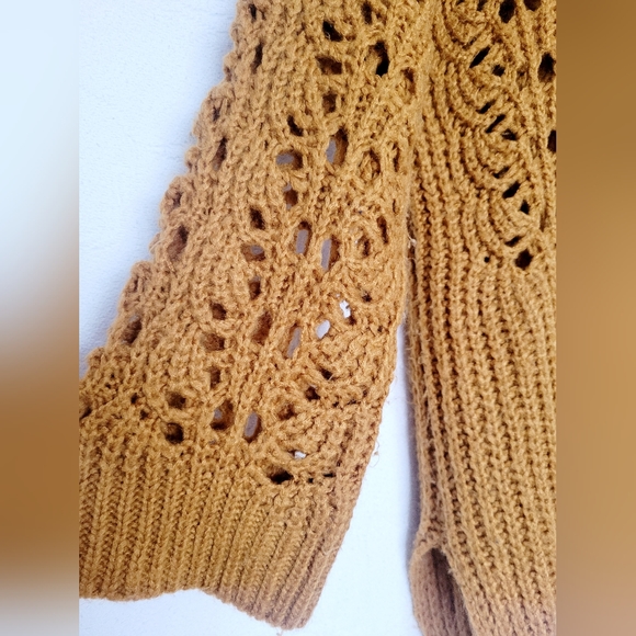 Anthropologie Pilcro Slouchy Oversized Sweater Devenne Pointelle Mustard Medium - Picture 15 of 16